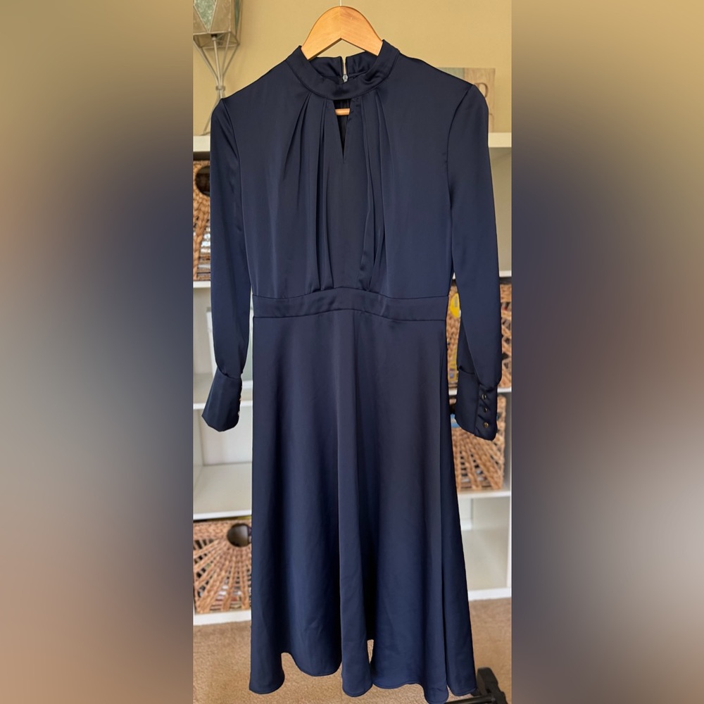 CHICKWISH SATIN DRESS IN NAVY